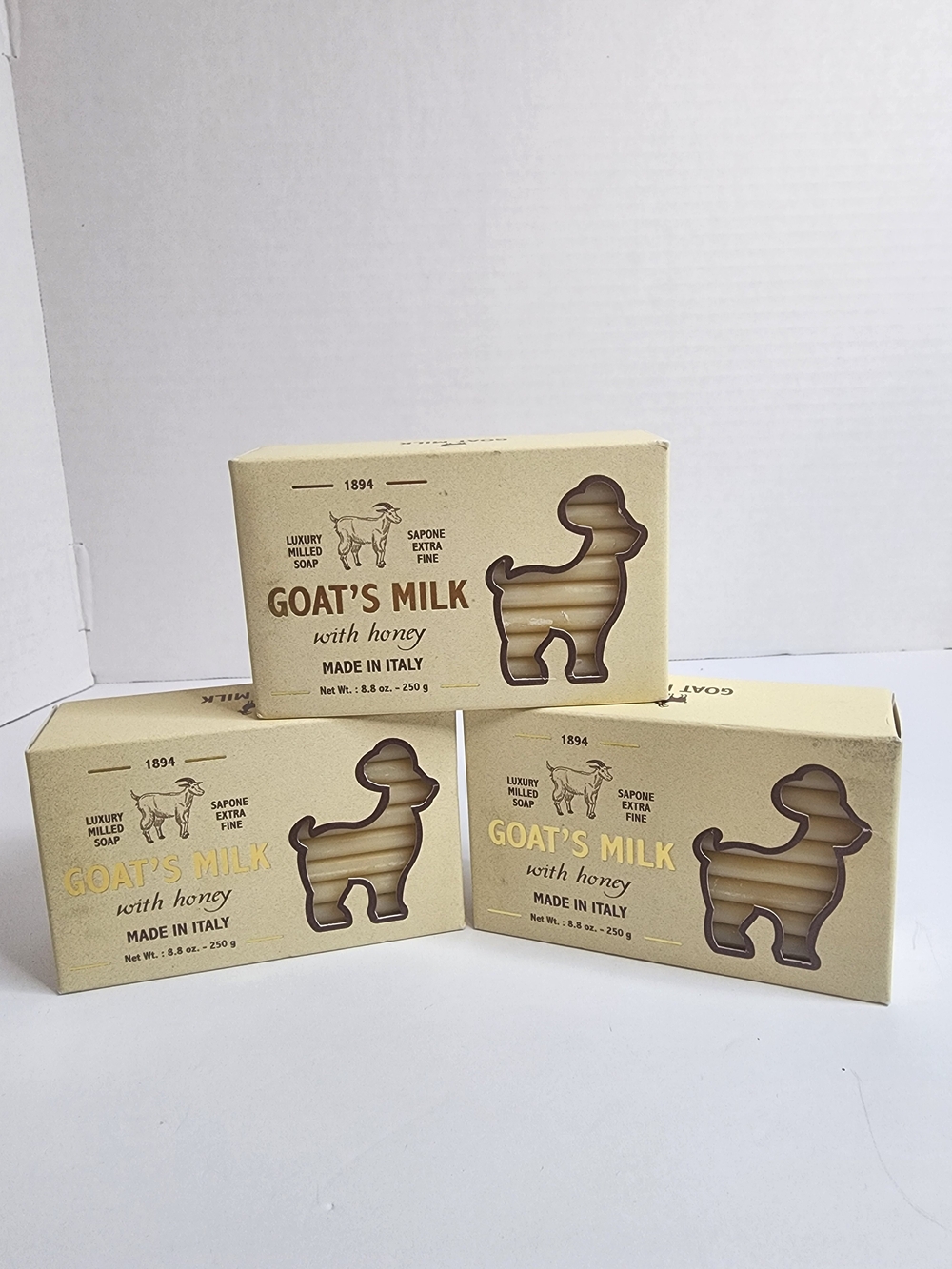 Goat's Milk with Honey Soap Bars - (Set of 3) NIB.  Made in Italy.